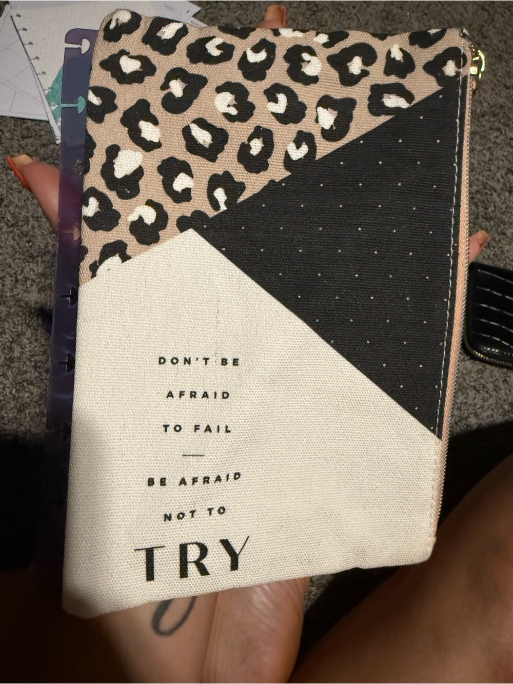 The Happy Planner Beige Leopard & Black Motivational Zipper Pouch